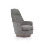 Luxury Swivel Brown Armchair with Goose Down Cushions and Bronze Metal Base