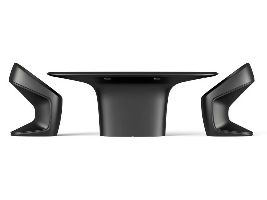Modern Minimalist Black Dining Table with Sculptural Chairs
