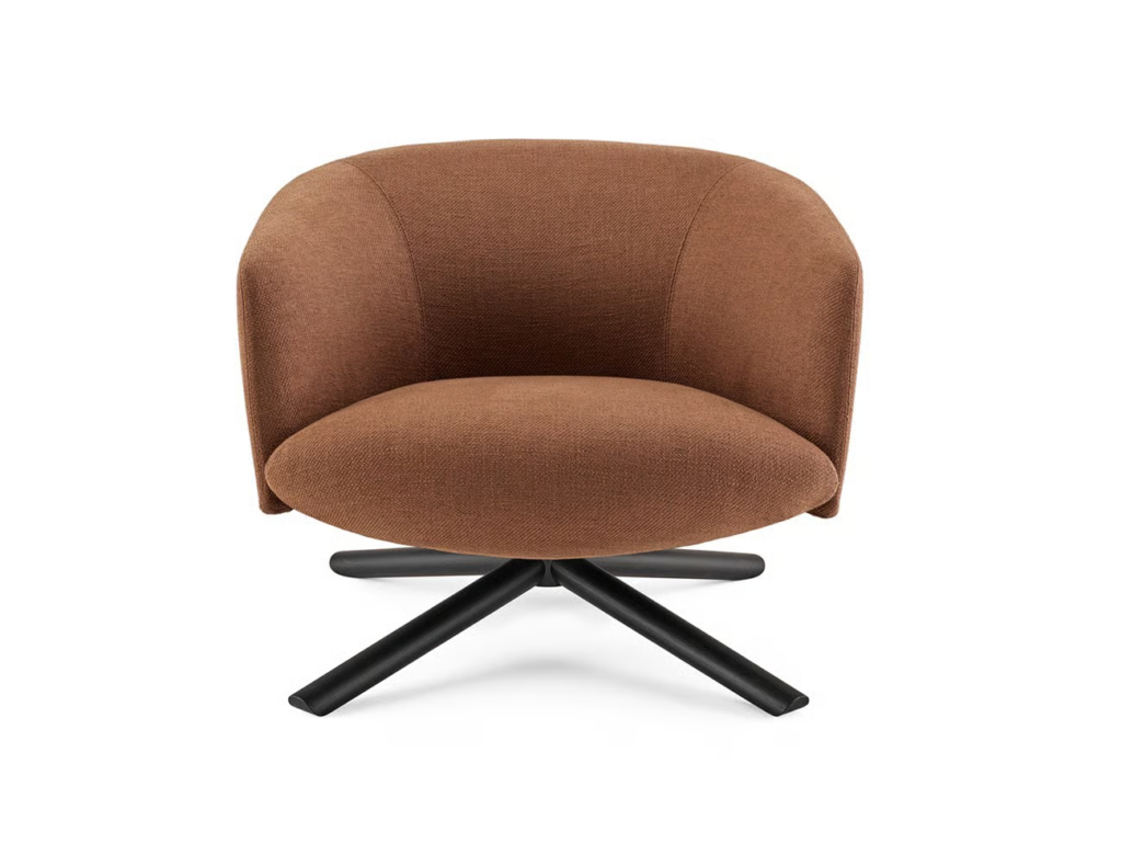Curved Upholstered Swivel Armchair Linen Fabric Modern Comfortable Accent Chair