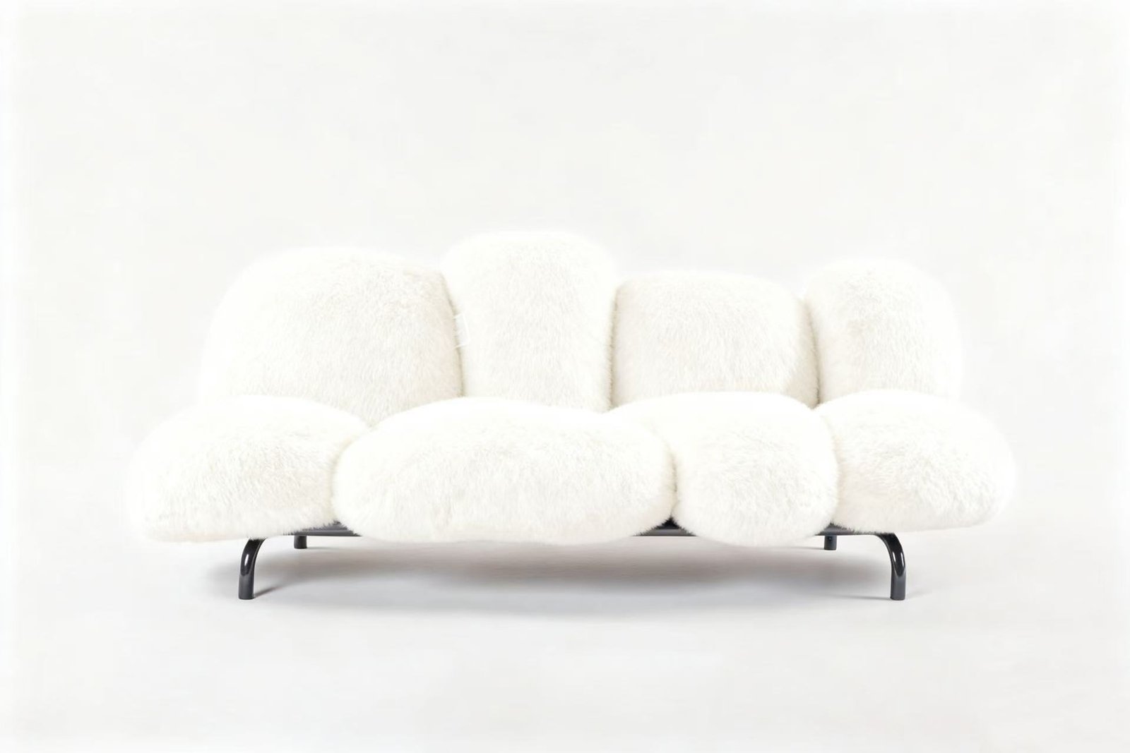 Plush Ecological Fur Sofa with Floating Powder Puff Cushions and Gellyfoam Comfort
