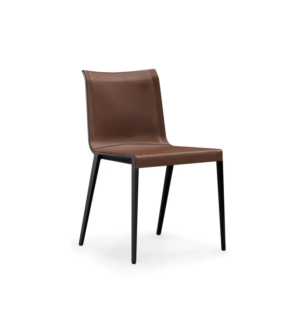 Brown Faux Leather Upholstered Black Metal Frame Modern Dining Chair