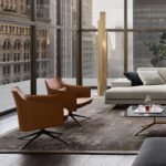 Olive Leather Swivel Chair Dark Metal Base Modern Lounge Seating