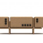 Oak Modular Sideboard Black Accent Buttons Minimalist Storage Furniture