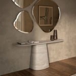 Beige Marble Console Table Tapered Pedestal Modern Minimalist Furniture