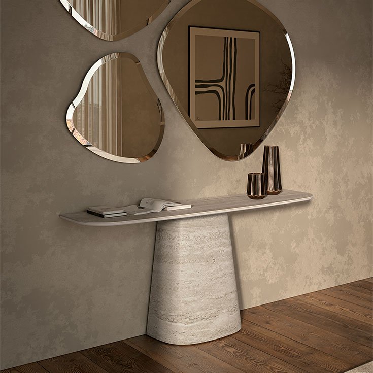 Beige Marble Console Table Tapered Pedestal Modern Minimalist Furniture