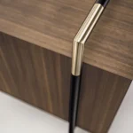 Walnut Veneer Nightstand with Black and Brass Frame