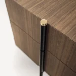 Walnut Veneer Nightstand with Black and Brass Frame