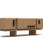 Oak Modular Sideboard Black Accent Buttons Minimalist Storage Furniture