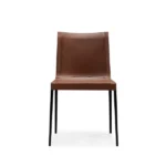 Brown Faux Leather Upholstered Black Metal Frame Modern Dining Chair