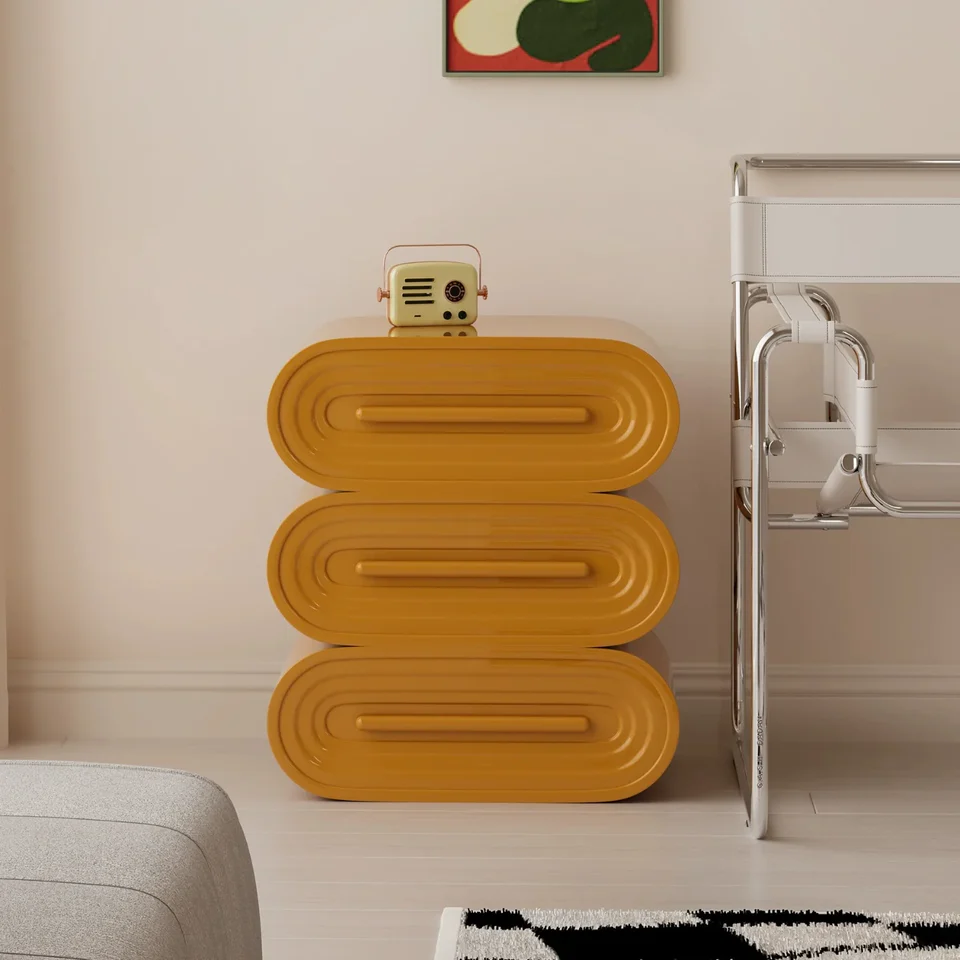 3 Drawer Nightstand in Curved Pile Silhouette and High-gloss Piano Lacquer Finish
