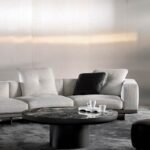 Minimalist Green Marble Round Coffee Table Metal Pedestal