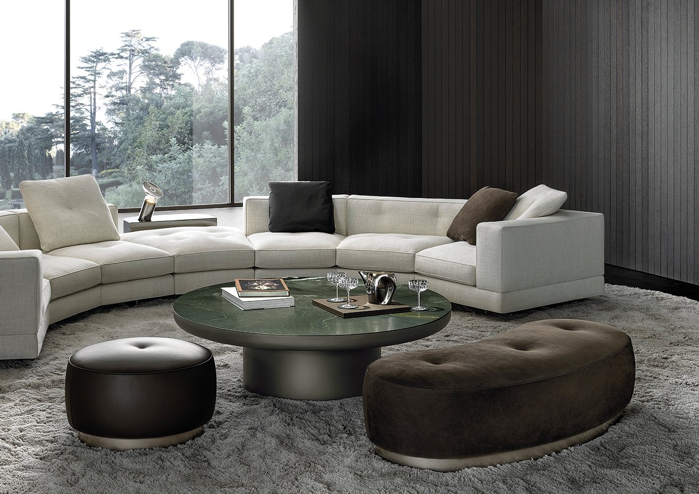 Minimalist Green Marble Round Coffee Table Metal Pedestal