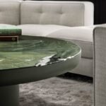 Minimalist Green Marble Round Coffee Table Metal Pedestal