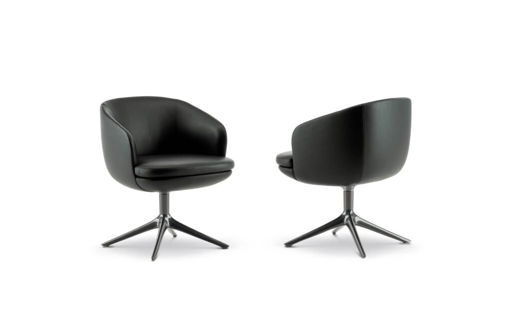 Modern Black Leather Upholstered Swivel Accent Chair