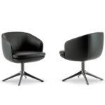 Modern Black Leather Upholstered Swivel Accent Chair