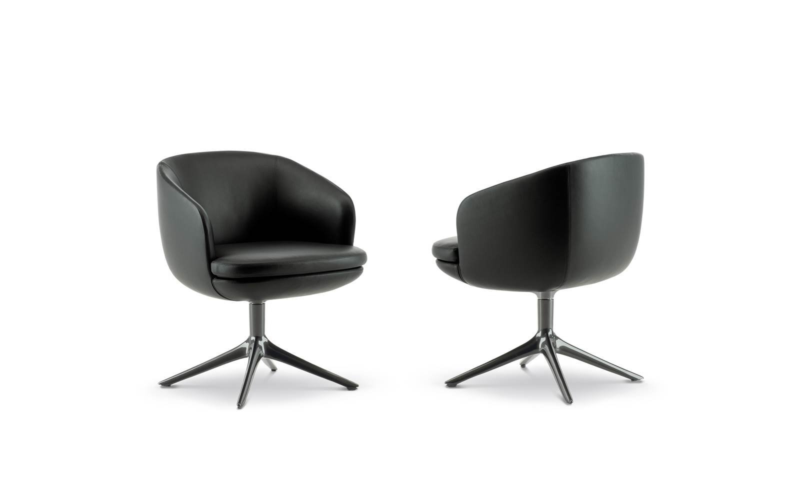 Modern Black Leather Upholstered Swivel Accent Chair