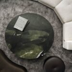Minimalist Green Marble Round Coffee Table Metal Pedestal