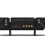 Oak Modular Sideboard Black Accent Buttons Minimalist Storage Furniture