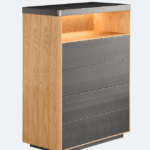 Oak Metal Drawer Cabinet Integrated Lighting Modern Storage Furniture