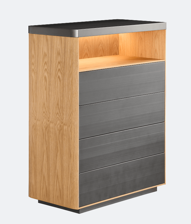 Oak Metal Drawer Cabinet Integrated Lighting Modern Storage Furniture