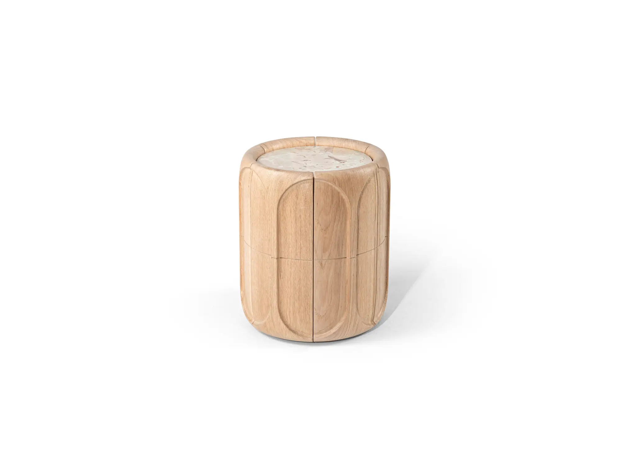 Sculptural Wooden Round Coffee Table & Side Table Set