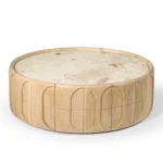 Sculptural Wooden Round Coffee Table & Side Table Set