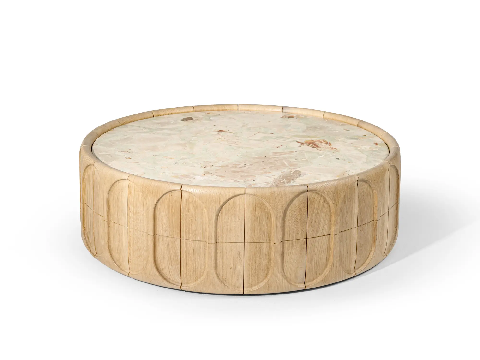Sculptural Wooden Round Coffee Table & Side Table Set