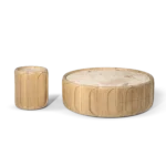 Sculptural Wooden Round Coffee Table & Side Table Set