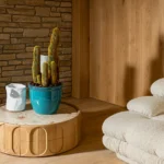 Sculptural Wooden Round Coffee Table & Side Table Set