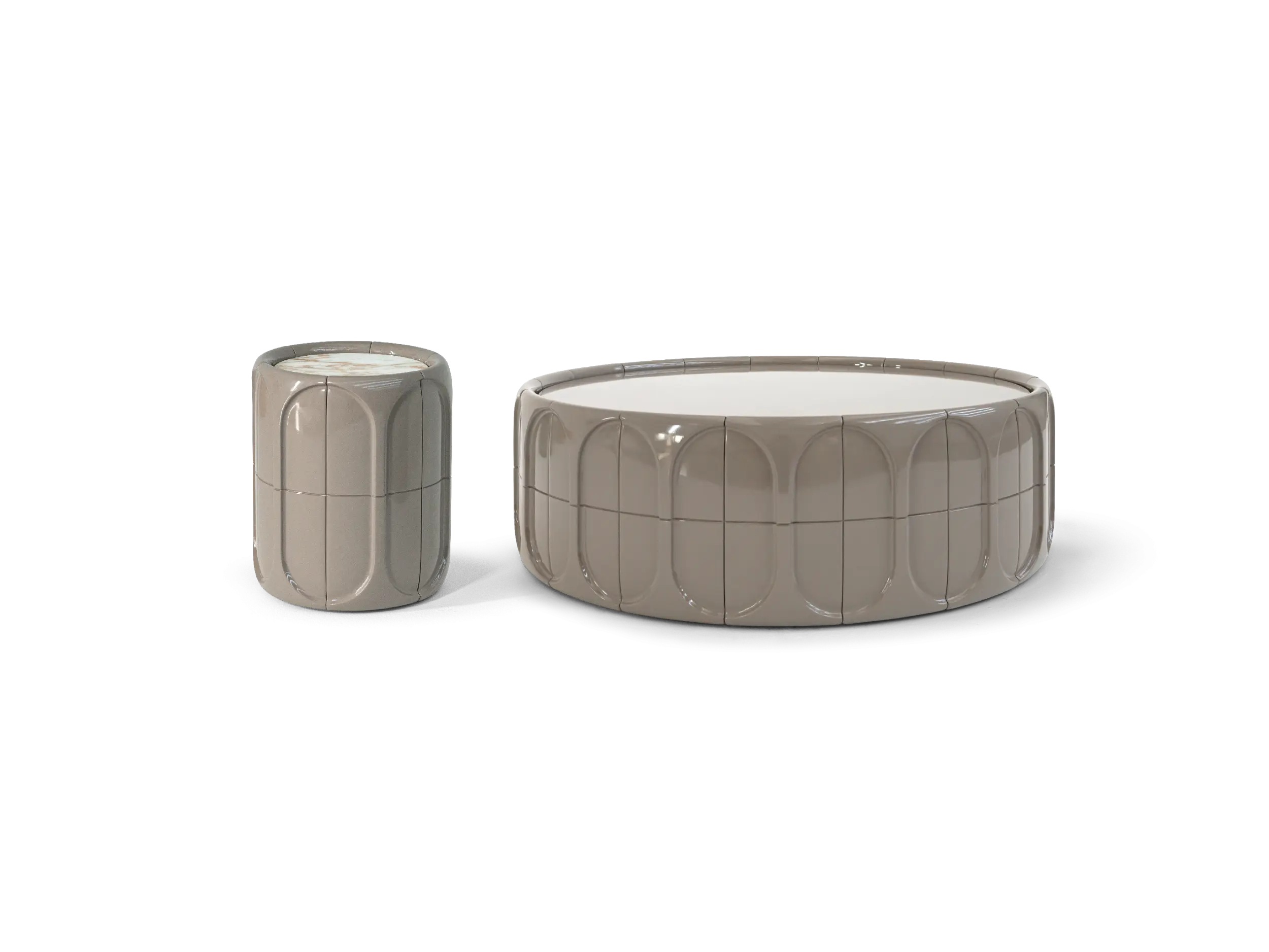 Sculptural Wooden Round Coffee Table & Side Table Set