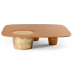 Contemporary Square Pink low wooden and metal coffee table