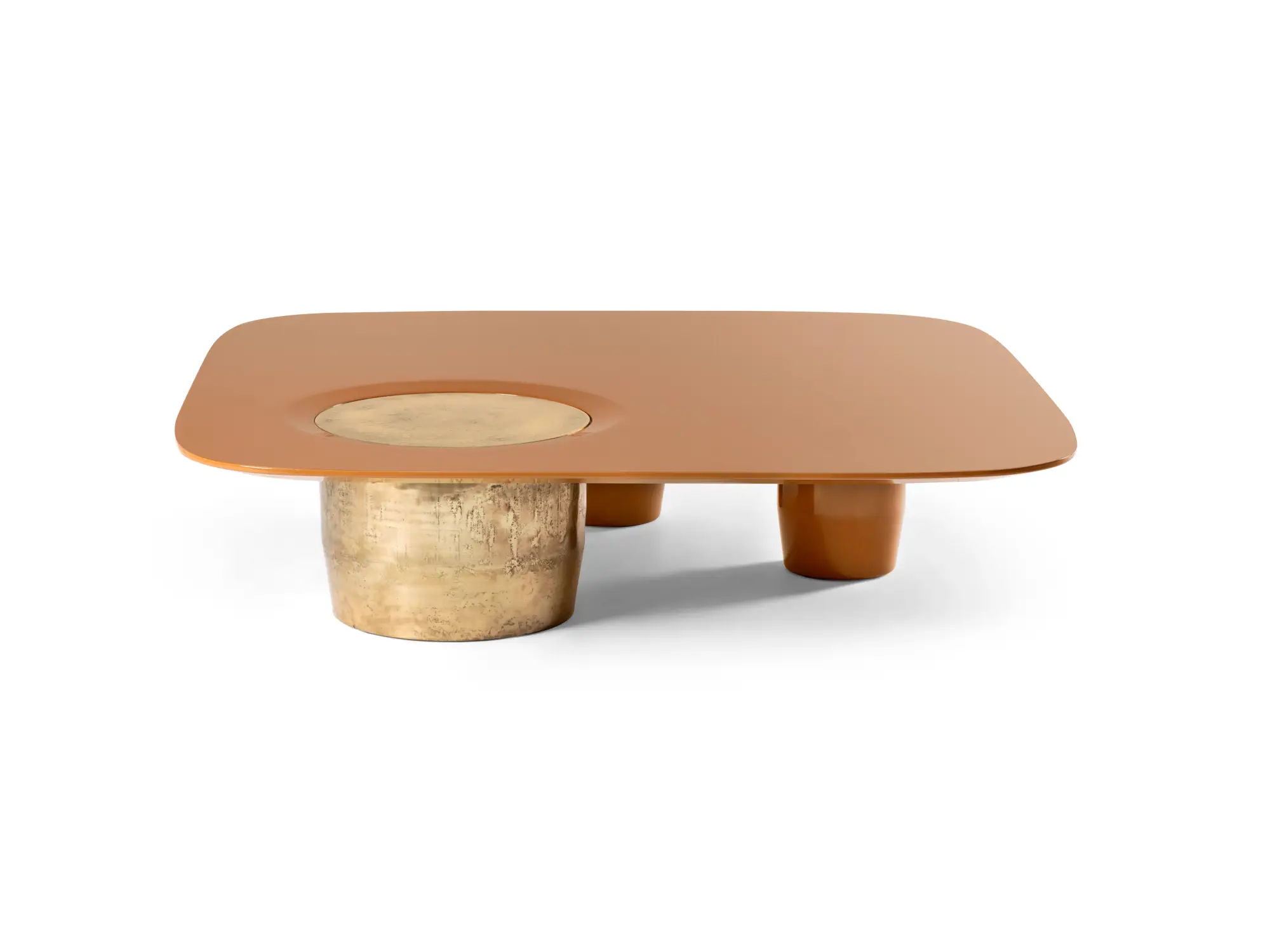 Contemporary Square Pink low wooden and metal coffee table