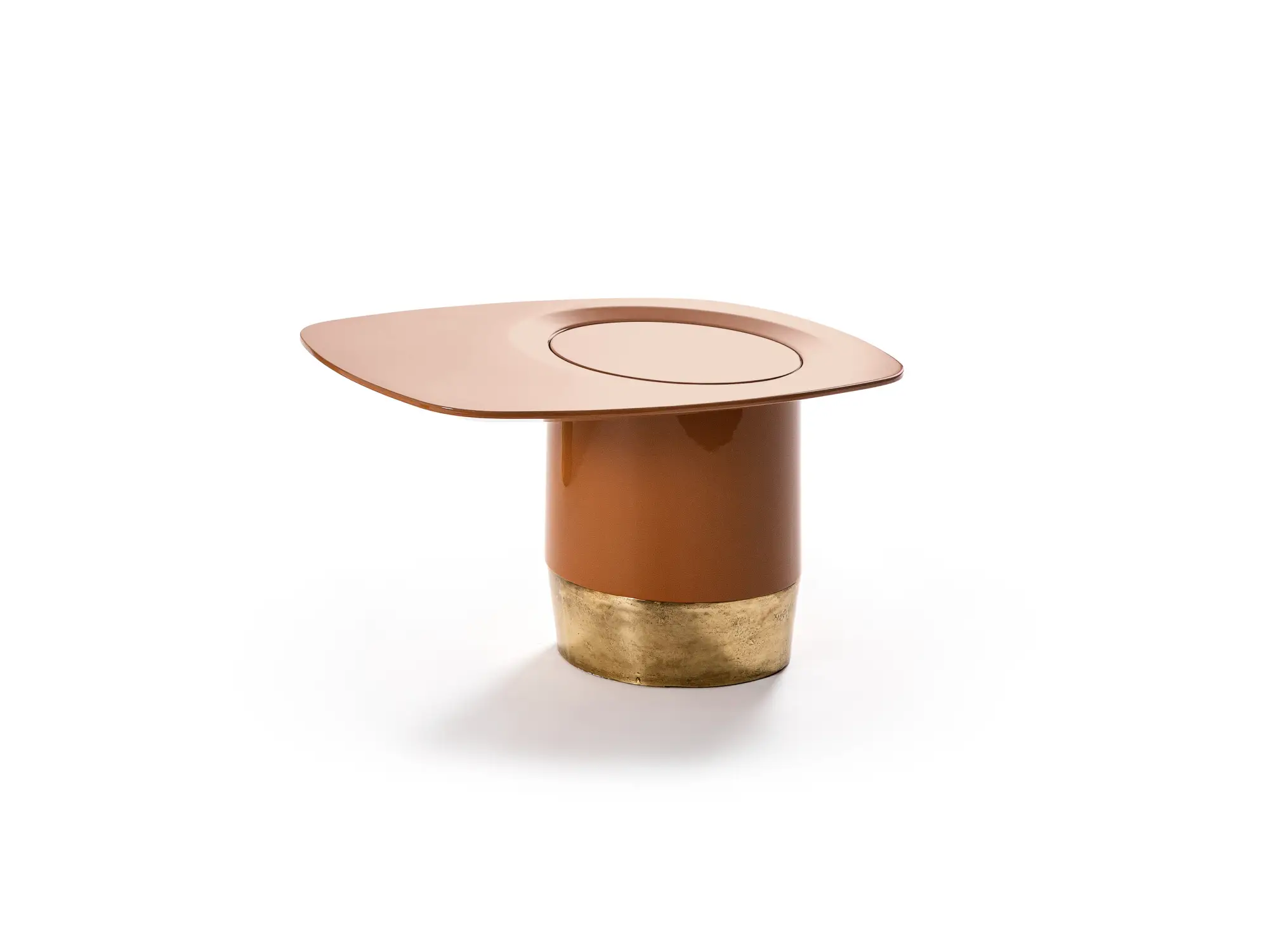 Contemporary Square Pink low wooden and metal coffee table