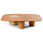 Contemporary Square Pink low wooden and metal coffee table