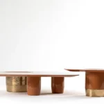Contemporary Square Pink low wooden and metal coffee table