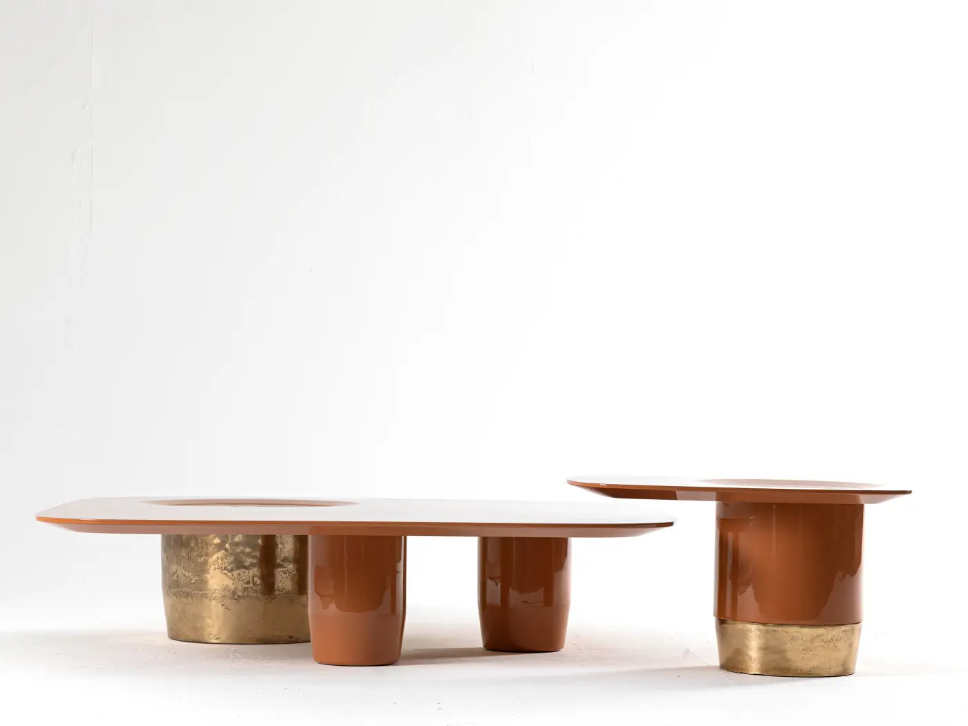 Contemporary Square Pink low wooden and metal coffee table
