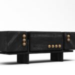 Oak Modular Sideboard Black Accent Buttons Minimalist Storage Furniture