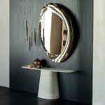 Beige Marble Console Table Tapered Pedestal Modern Minimalist Furniture