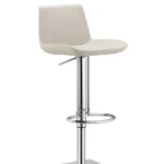 Adjustable Cream Faux Leather Swivel Bar Stool with Chrome Base