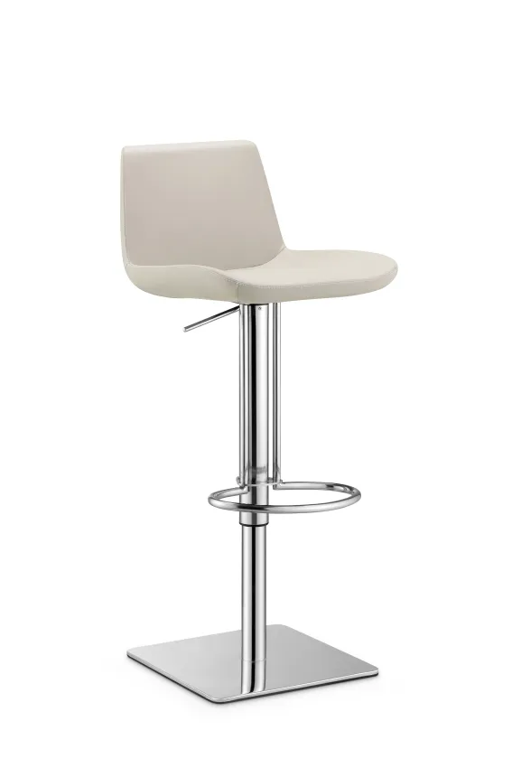 Adjustable Cream Faux Leather Swivel Bar Stool with Chrome Base