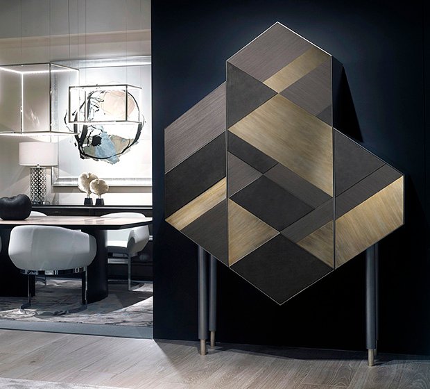Geometric Wood Cabinet Hexagonal Shape Multi-Tone Modern Artistic Furniture