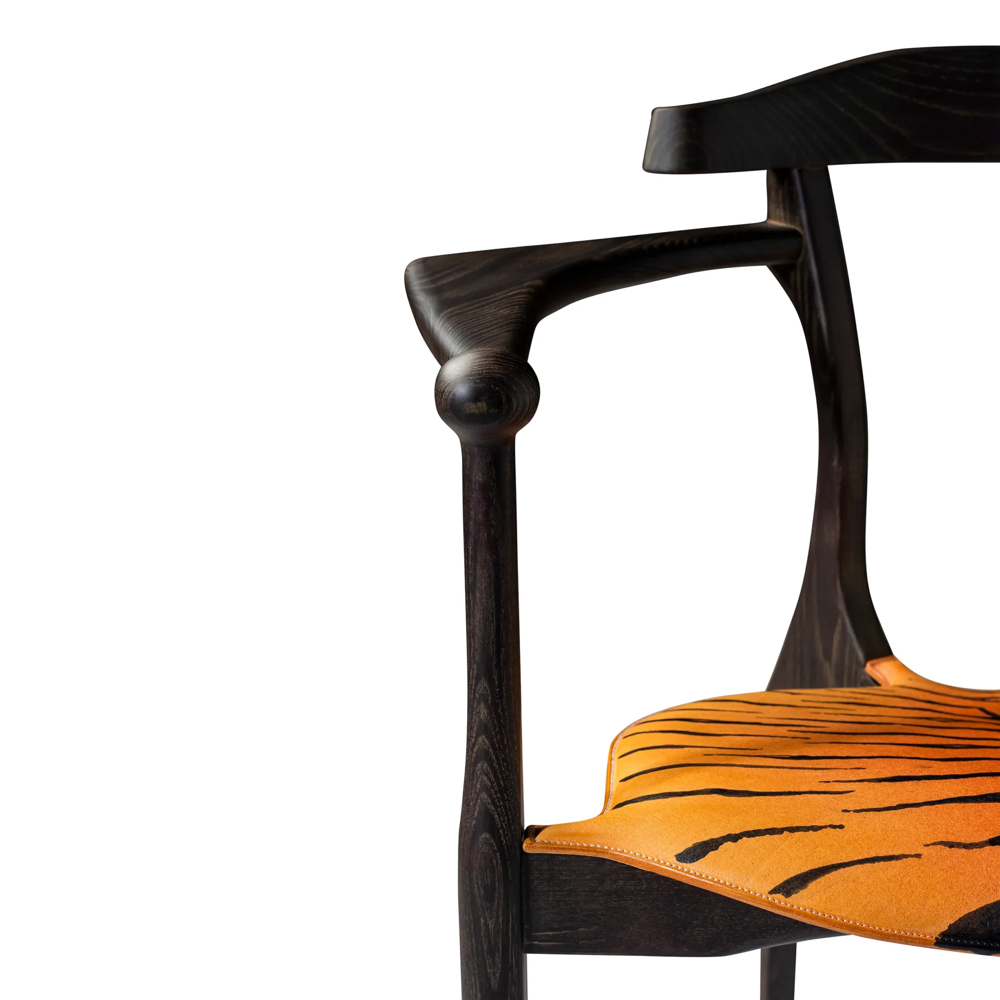 Dark Ebonized Wood Frame Tiger Print Upholstered Armchair