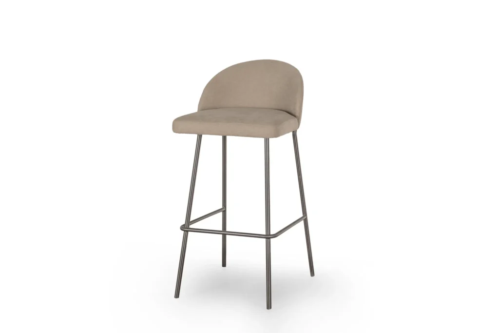 Beige Fabric Bar Stool with Gunmetal Metal Frame