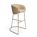 Beige Upholstered Bar Stool with Brushed Metal Frame