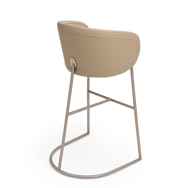 Beige Upholstered Bar Stool with Brushed Metal Frame