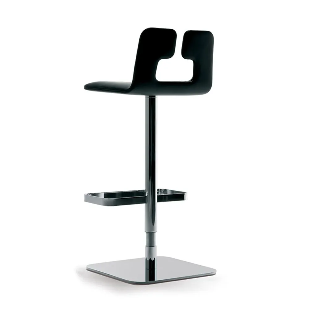 Black Upholstered Adjustable Chrome Base Bar Stool with Footrest