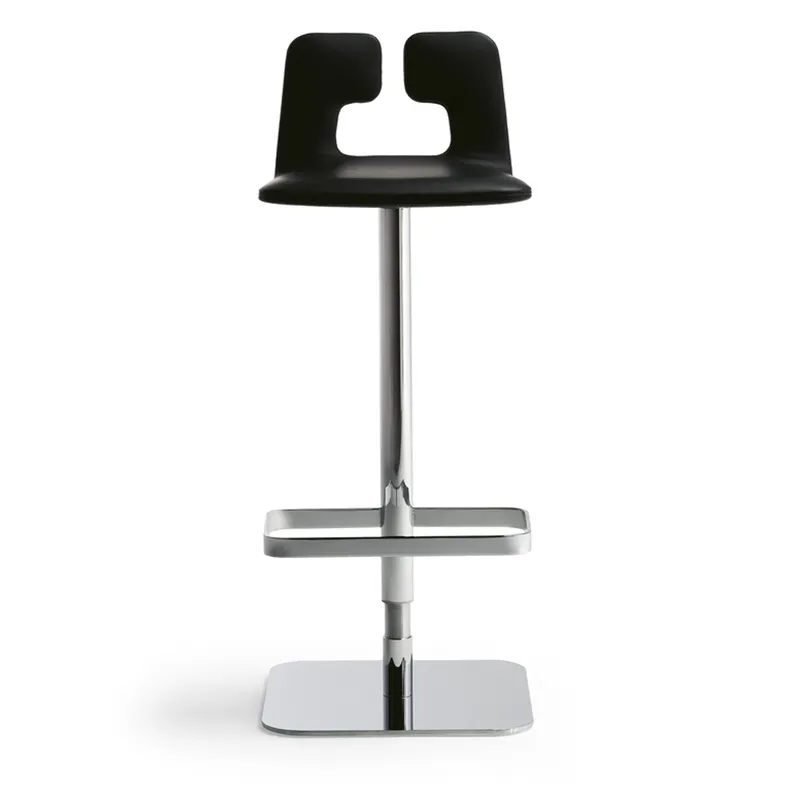 Black Upholstered Adjustable Chrome Base Bar Stool with Footrest