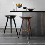 Black Wooden Bar Stool with Gold Metal Footrest