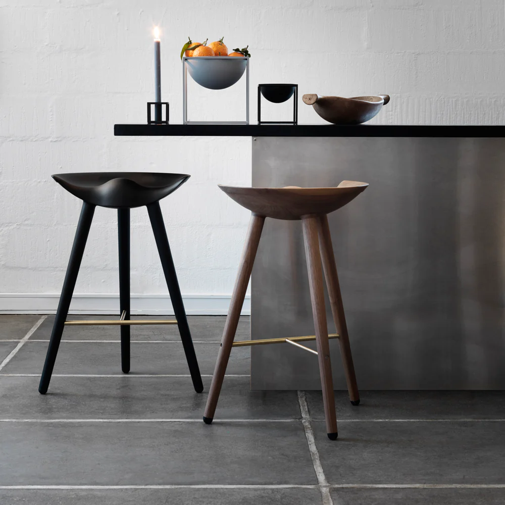 Black Wooden Bar Stool with Gold Metal Footrest