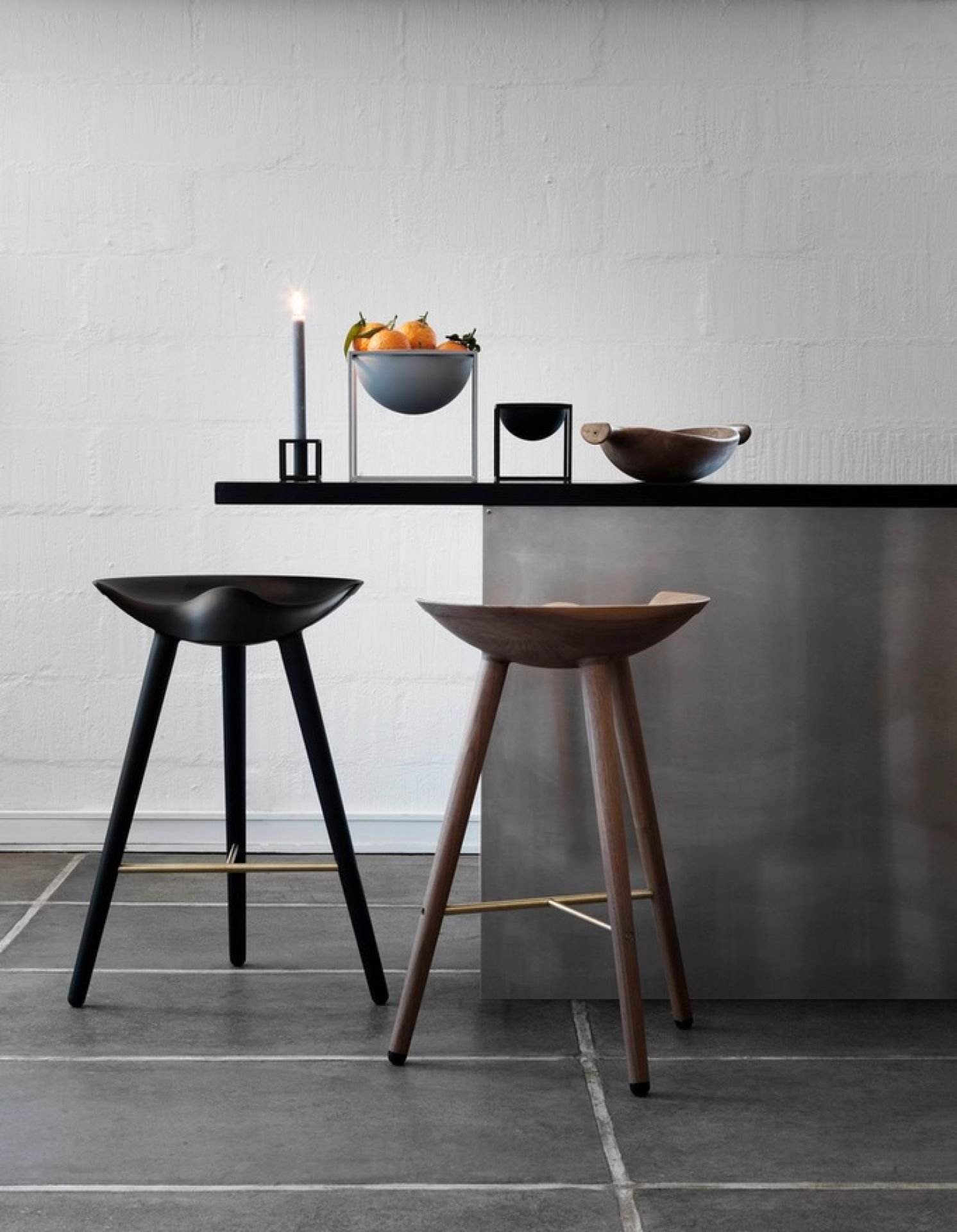 Black Wooden Bar Stool with Gold Metal Footrest